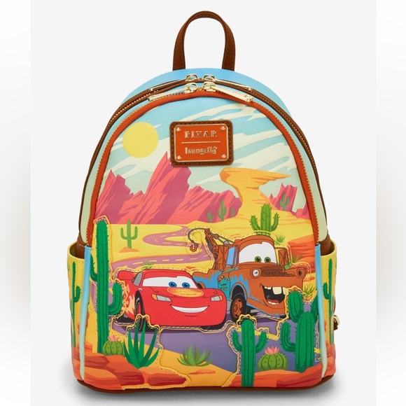 NWT Pixar Cars Lightening McQueen and Mater Hardtag Loungefly mini Backpack! - Picture 1 of 6